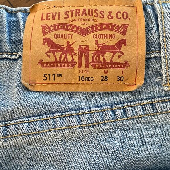 Levis 511 Jeans Boys Sz 16 Regular 28X30 Slim Fit Distressed Light Flex Stretch - Picture 4 of 5